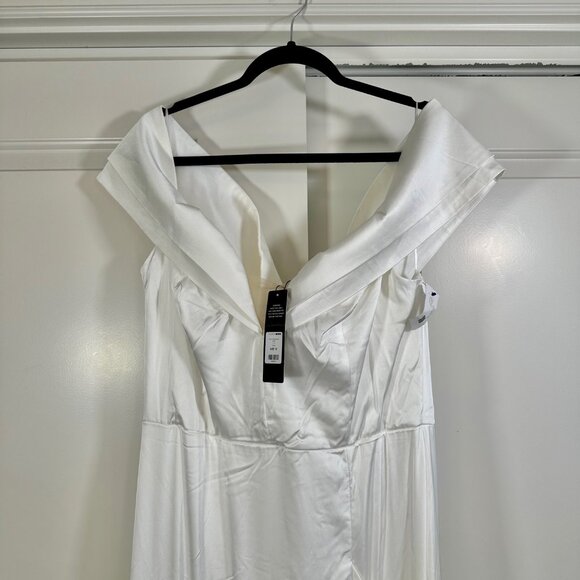Throw the Bouquet Gown White Satin Off-Shoulder High Split Dress 1X - Picture 4 of 11